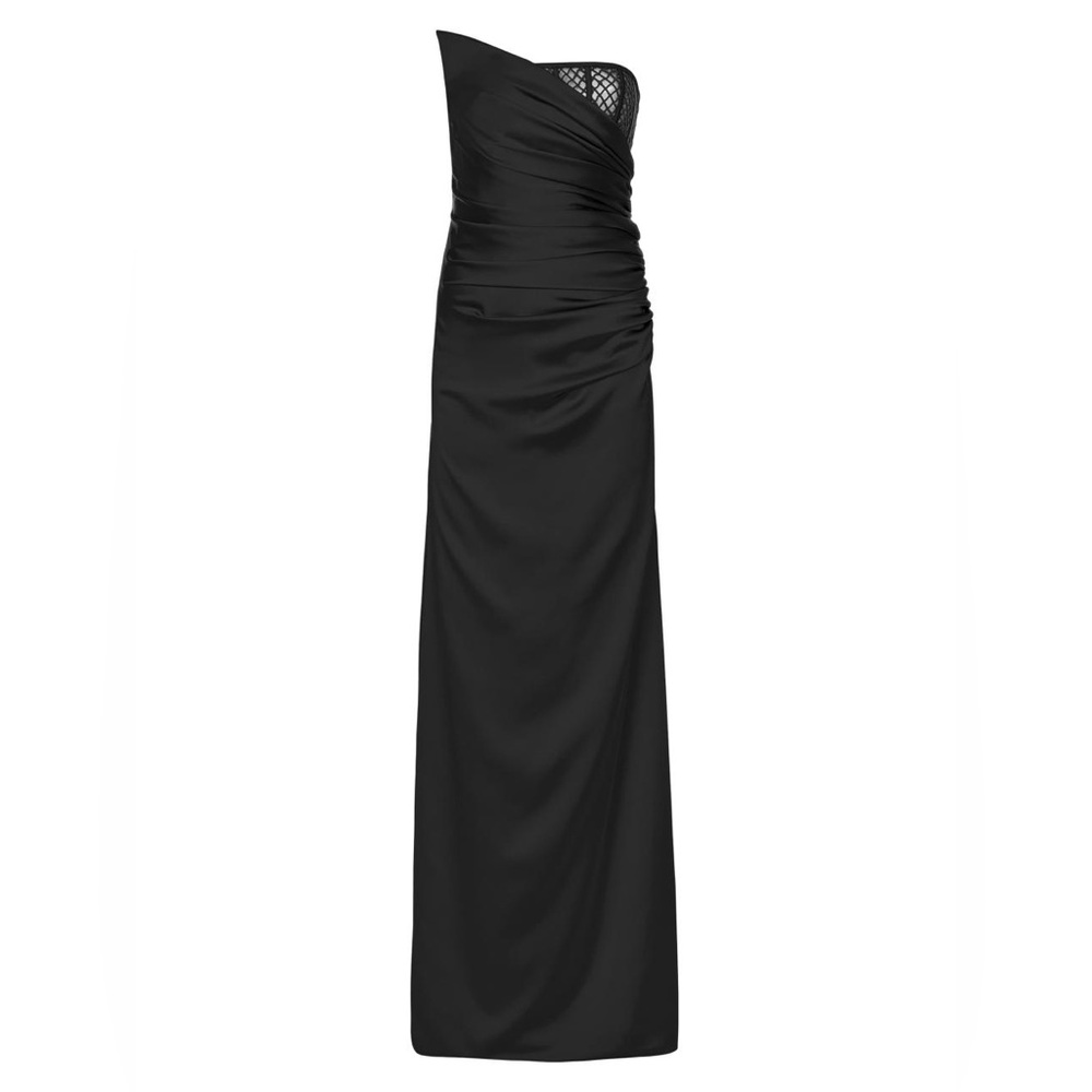 OZGUR MASUR Strapless Fishnet-embellished Gown In Black